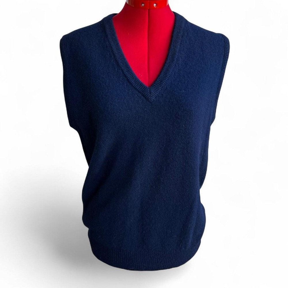 Thane Mens Navy Blue Scottish Lambswool V Neck Sweater Vest Made in USA M